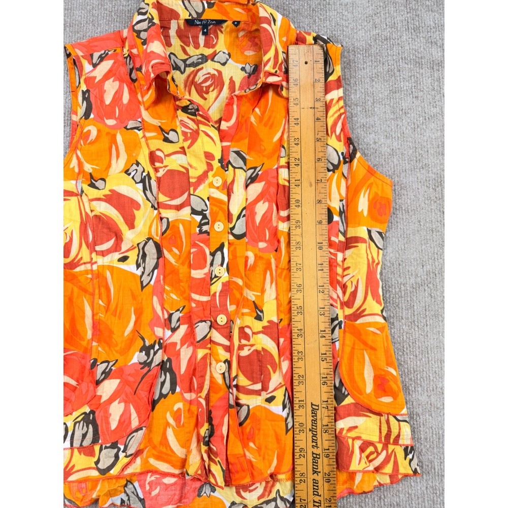 Nic + Zoe Womens Sleeveless Button Down Floral Pintuck Blouse Orange Yellow Sz 4 - Picture 8 of 8